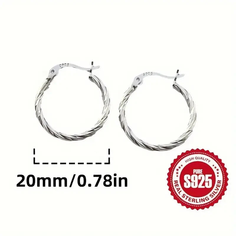 NEW 925  Sterling Silver Twisted Circle Earrings for Women, Classic Simple Style