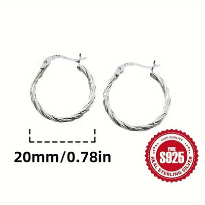 NEW 925  Sterling Silver Twisted Circle Earrings for Women, Classic Simple Style