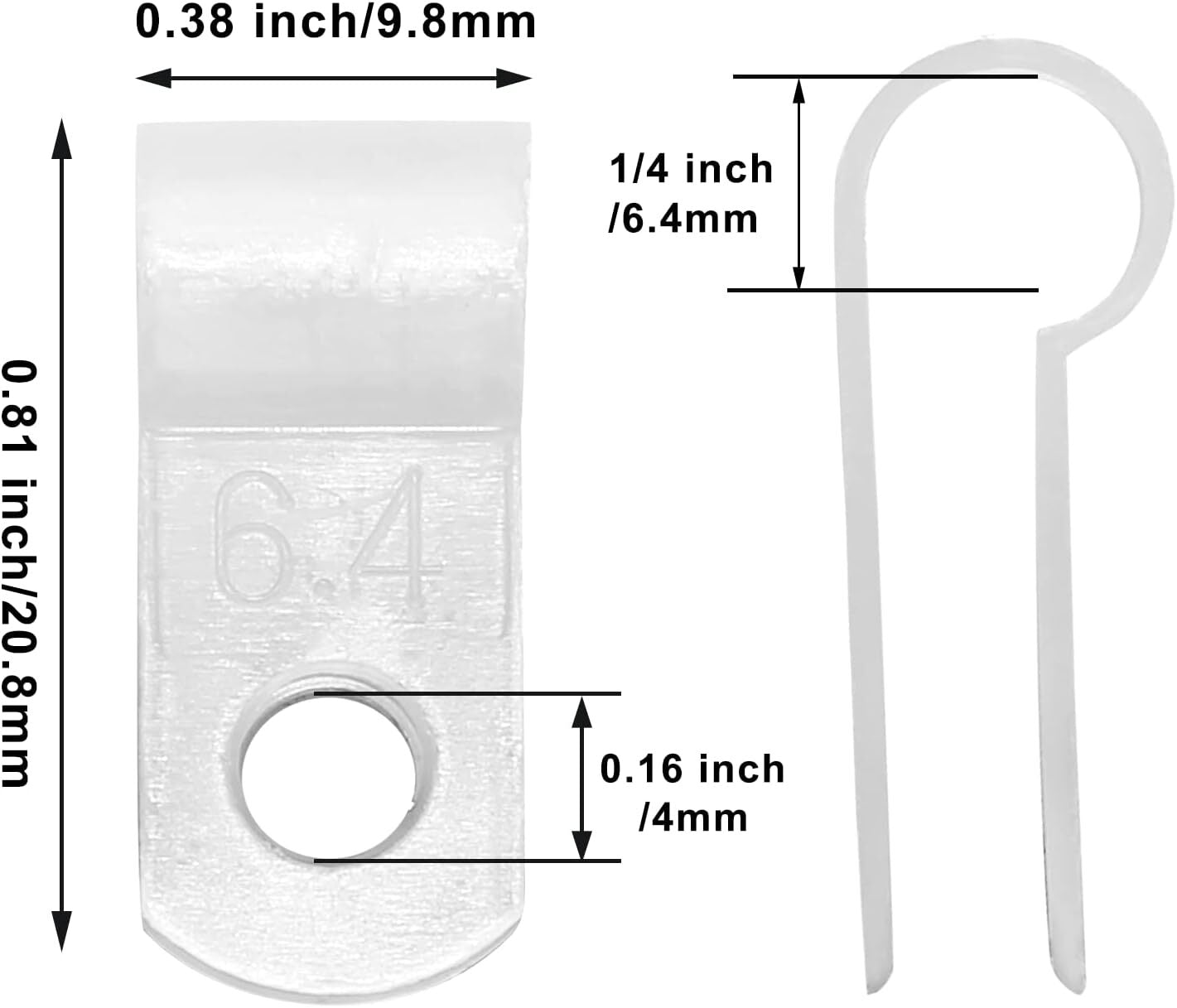 100 X White 6.4mm P Clamps Cable saddle clips R-Type Nylon Plastic Clamps 100pcs