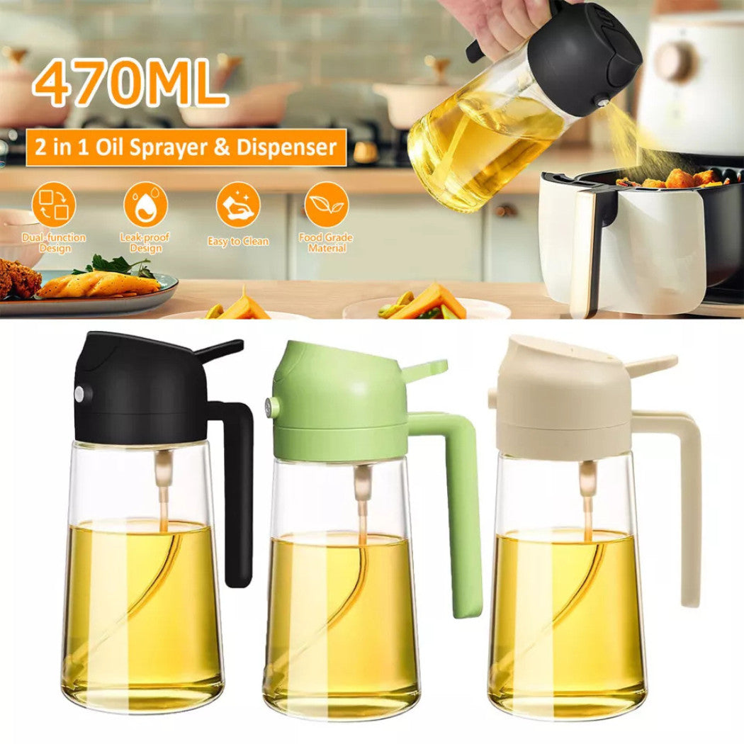 2 in 1 Olive Oil Sprayer Dispenser 470ml Mist Stream Glass Bottle BBQ AU Kitchen