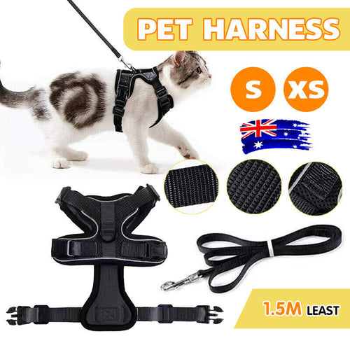 Cat Dog Harness & Leash Walking Escape Proof Adjustable Reflective Vest Harness