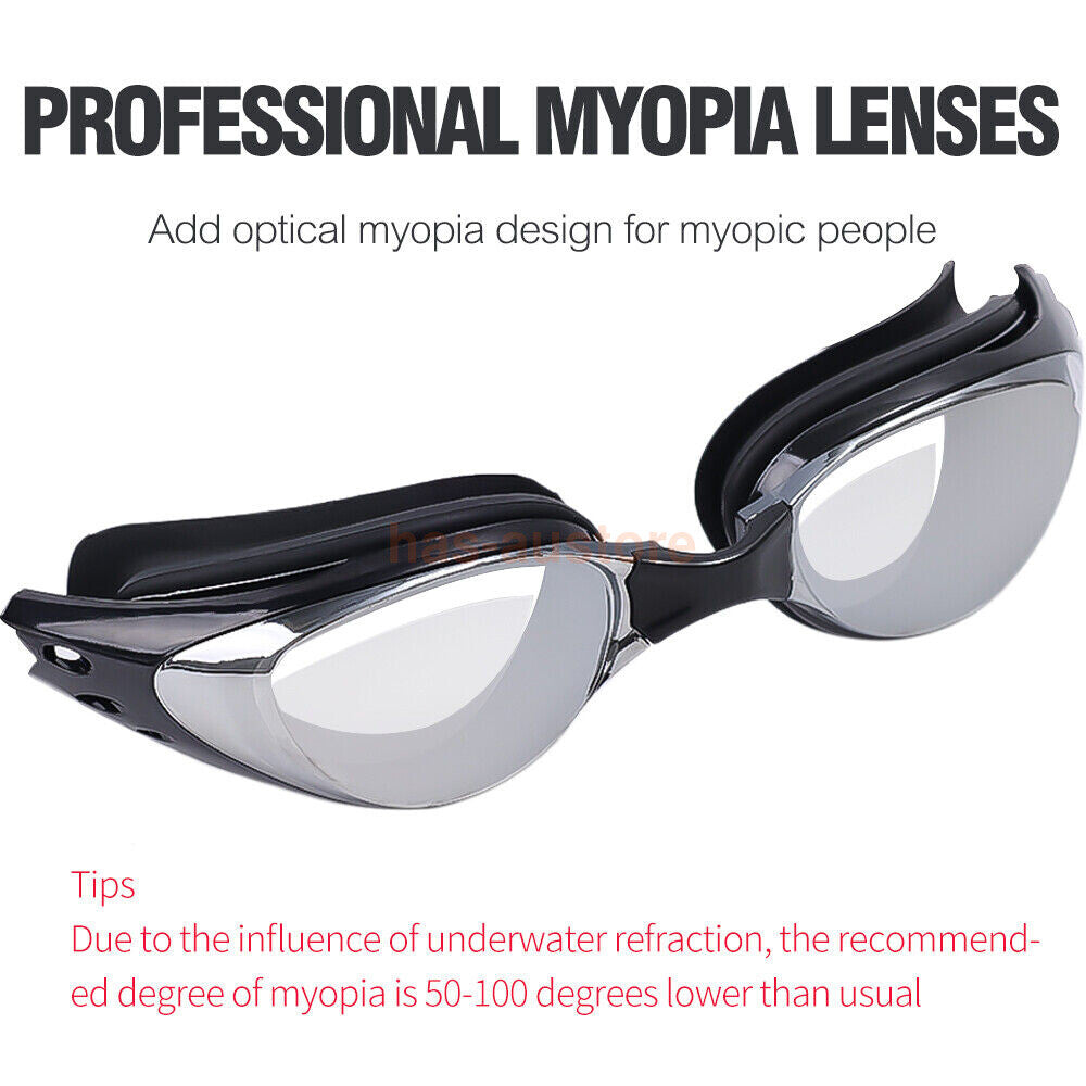 Prescription Swimming Goggles Myopia Adult Kids Quality Anti-fog to -10.0 NEW AU