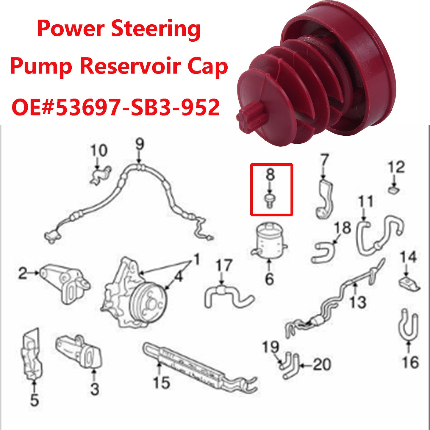 Compatible with Honda Accord Civic CRV Odyssey Pilot Power Steering Pump Reservoir Cap 1X