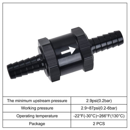 4mm/6mm/8mm/10mm/12mm/14mm Non Return One Way Fuel Check Valve Aluminum Alloy
