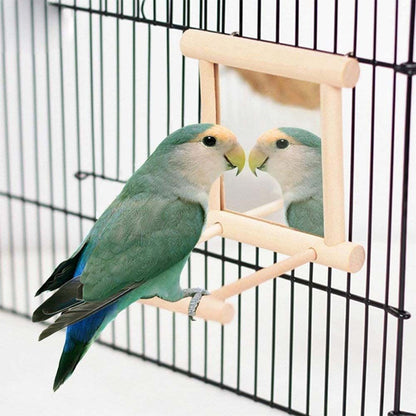 Bird Wood Perch Stand With Mirror Swing Parrot Pet Budgie Cage Hanging Toy AU