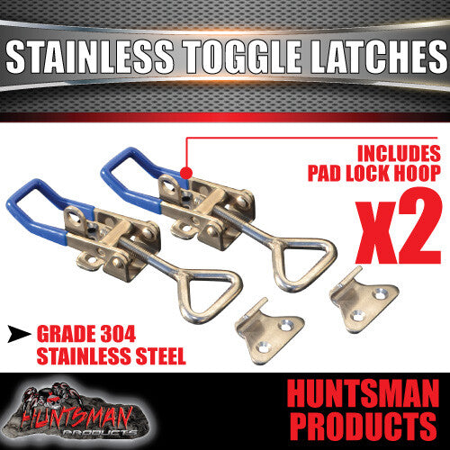x2 Large Stainless Steel Toggle Over Centre Latch. Tool Box Truck Trailer SS304