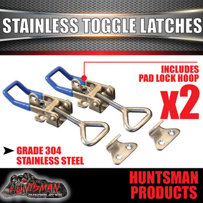 x2 Large Stainless Steel Toggle Over Centre Latch. Tool Box Truck Trailer SS304