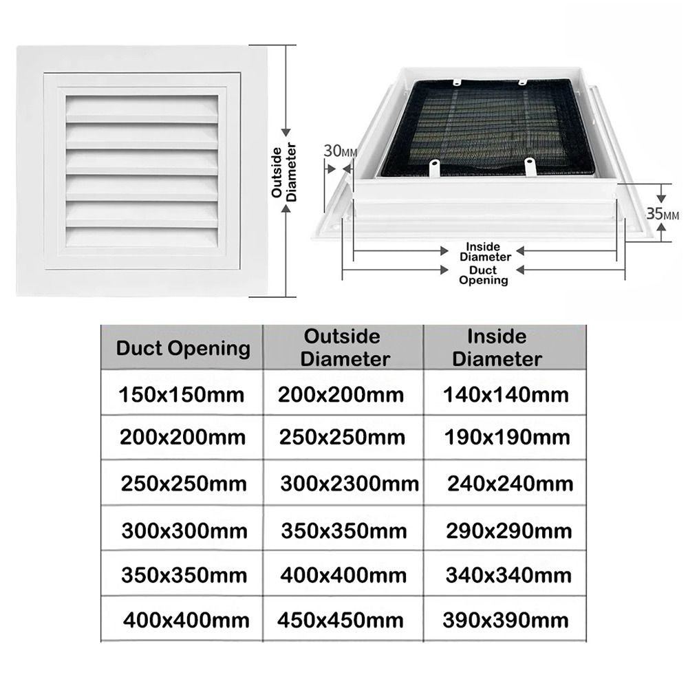 Square Air Vent Grille Aluminum Alloy Gable Wall Shed Vent  Attics