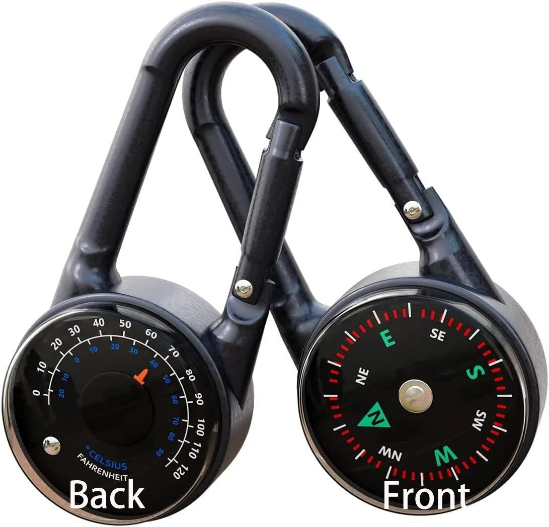 1 Pc Zinc Alloy Compass Thermometer Keychain Portable Outdoor Camping Hiking
