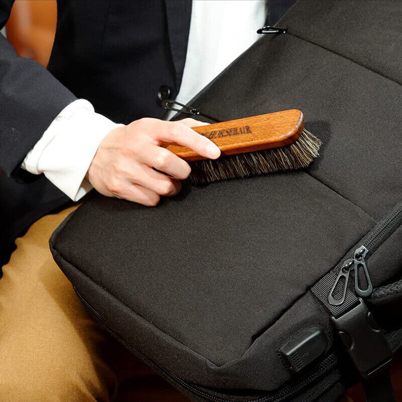 Shoe Polish Brush Set 2Pcs Horsehair Wood Handle For Leather Boots Cleaning Care
