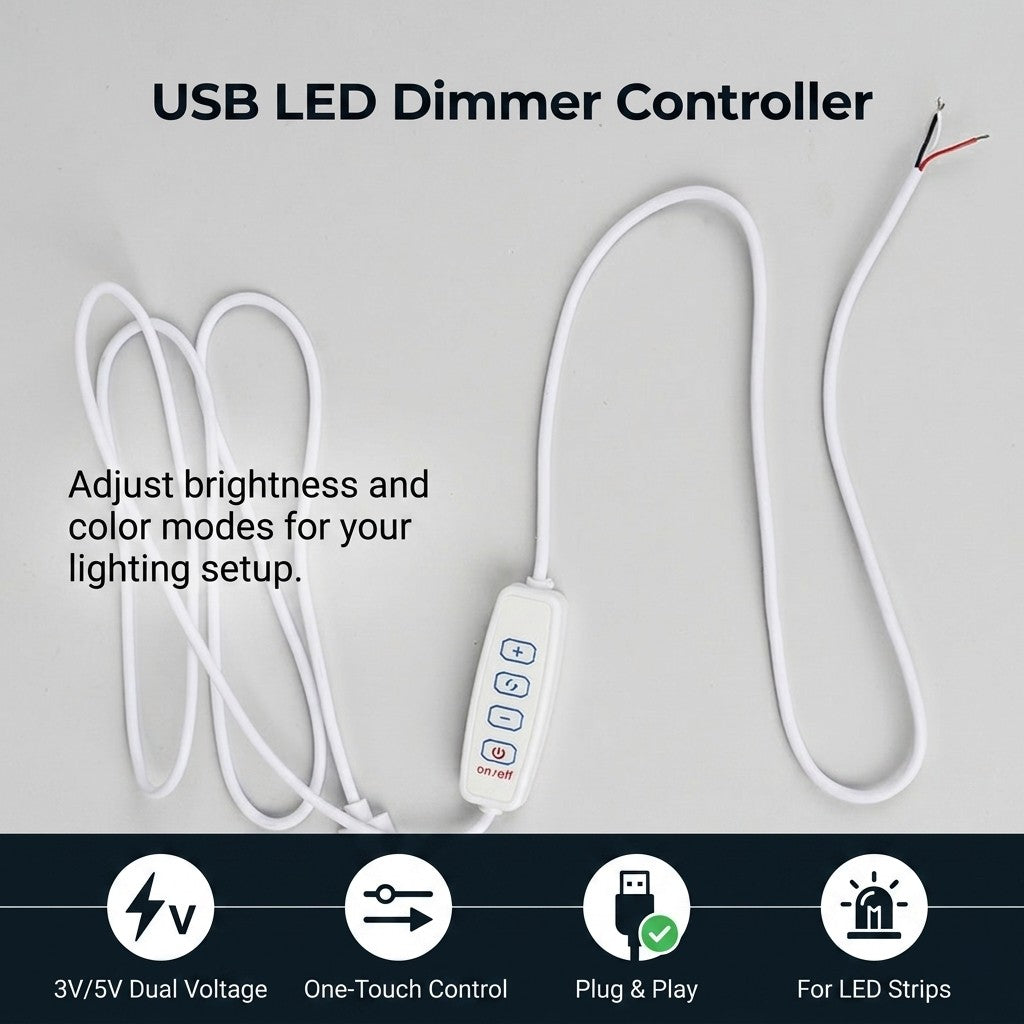 USB LED Dimmer Controller 5V DC Dual Tri Color Switch Cable for DIY Strip Light