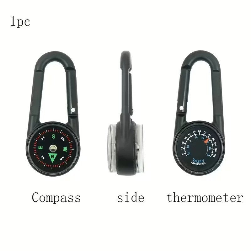1 Pc Zinc Alloy Compass Thermometer Keychain Portable Outdoor Camping Hiking