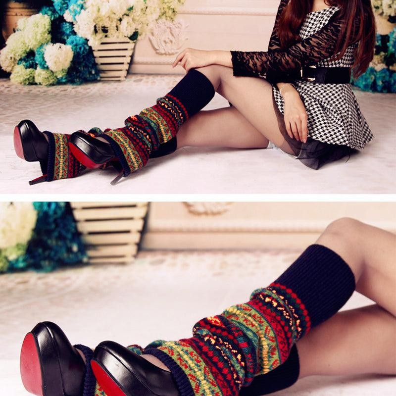 Women Ladies Winter Warm Knit Imitation Wool Leg Warmer Knee Knit Sock Leggings