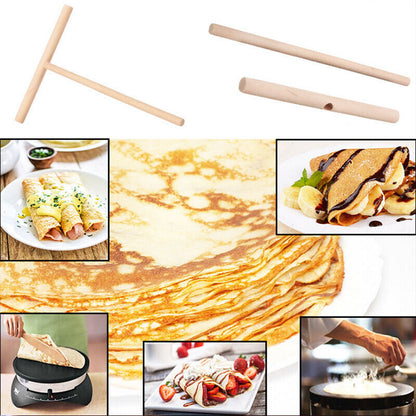 1/2X DIY Kitchen Tool Wood Spreader Stick Rake Crepe Maker Pancake Pita Batter