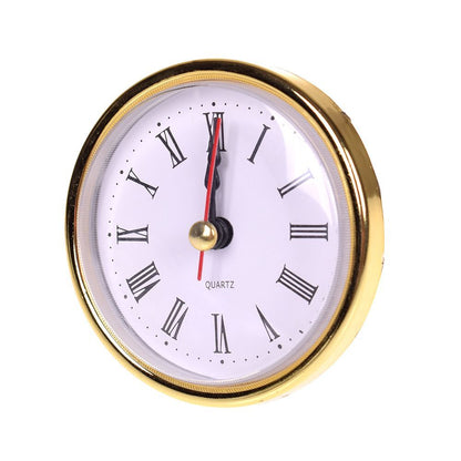 2-1/2" (65mm) Quartz Clock Movement Insert Roman Numeral White Face Gold Trim 1x