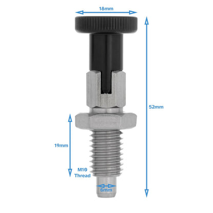 Indexing Spring Plunger M10 x 6mm Stainless Steel Loaded Lock Pin Bolt Thread