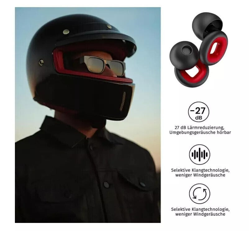 Artevive Moto Earplugs - 27 dB Wind Noise & Ear Ringing Reduction Reusable NEW