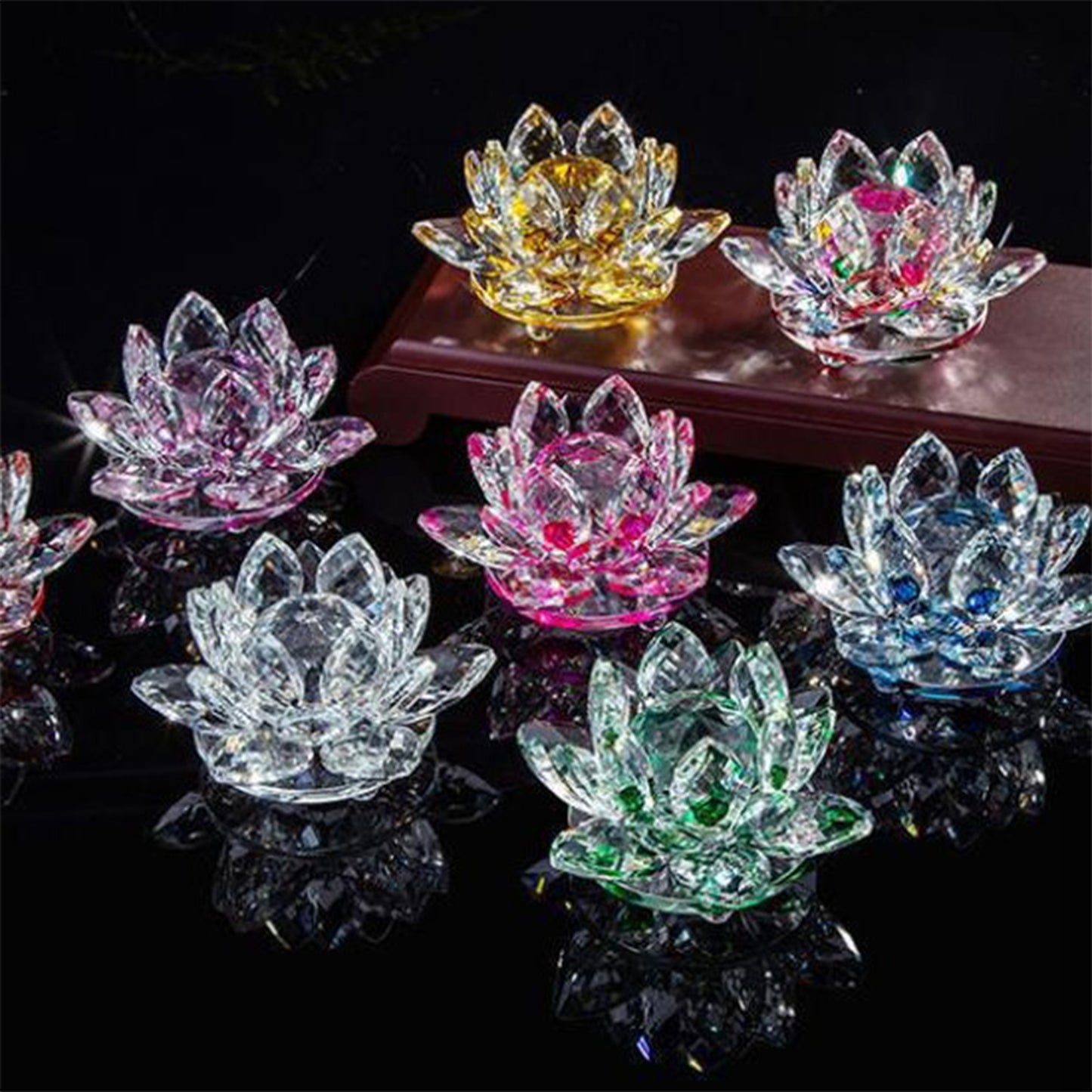 Feng Shui Quartz Crystal Lotus Flower Crafts Glass Paperweight Ornament Figurine