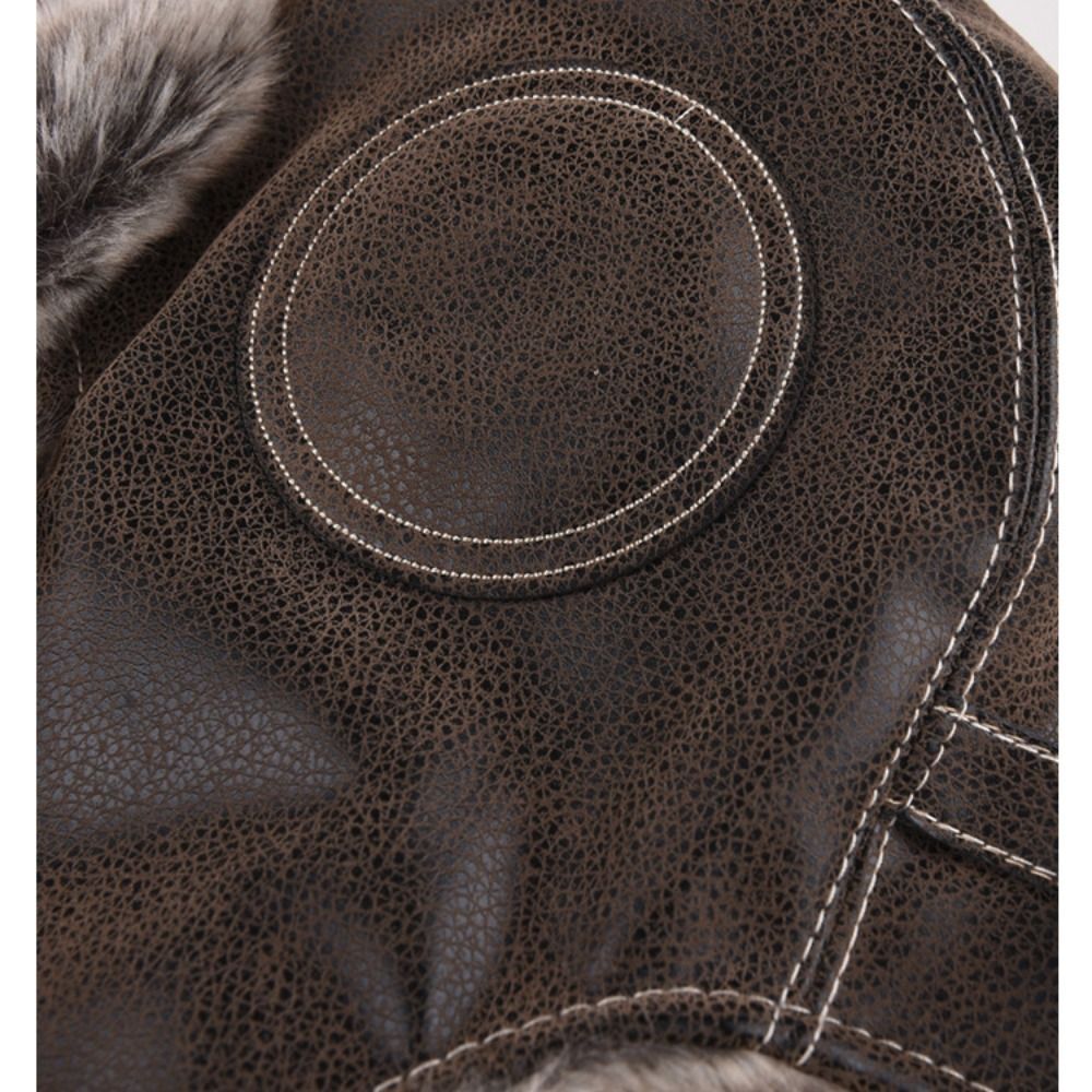 Leather Ski Ushanka Faux Fur Lined Snow Cap With Ear Flap Winter Trapper Hat