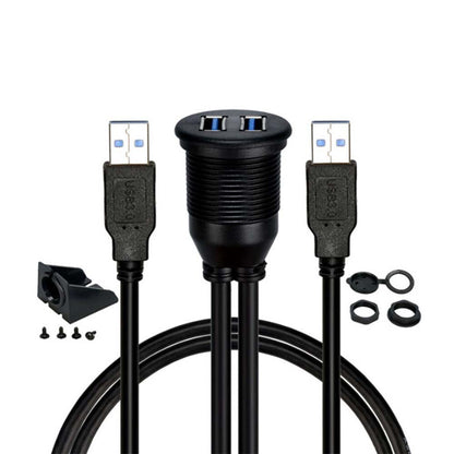 Dual Car Boat Dashboard Flush Mount Male To Female Extension Panel Cable USB3.0
