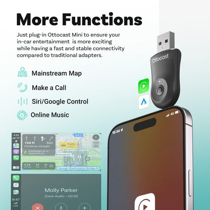 Ottocast Wireless Carplay Mirror iPhone Cars Adapter 3 in 1 Compatible w/Airplay – Compatible with iPhone