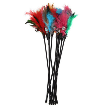 10PCS Kitten Cat Feather Toy Bell Wand Teaser Rod Interactive Play Pet Gift Toys