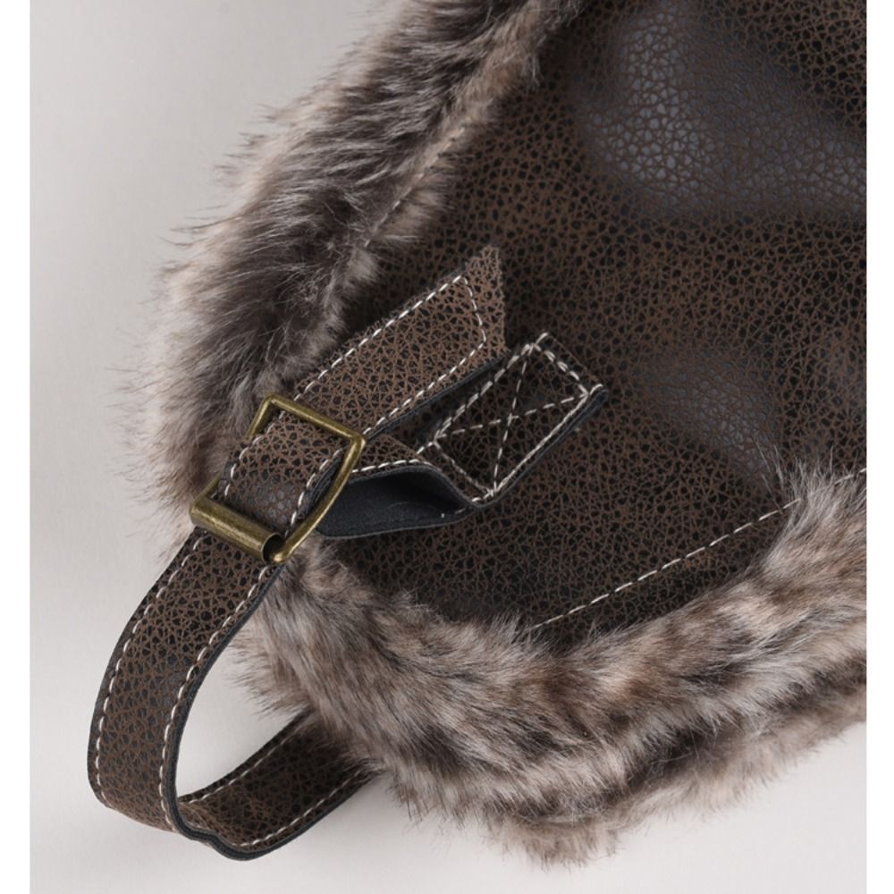 Leather Ski Ushanka Faux Fur Lined Snow Cap With Ear Flap Winter Trapper Hat