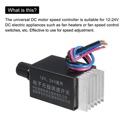 Universal DC Motor Speed Controller DC 12v 24v Motor Rheostat with Heat Sink