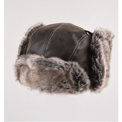Leather Ski Ushanka Faux Fur Lined Snow Cap With Ear Flap Winter Trapper Hat