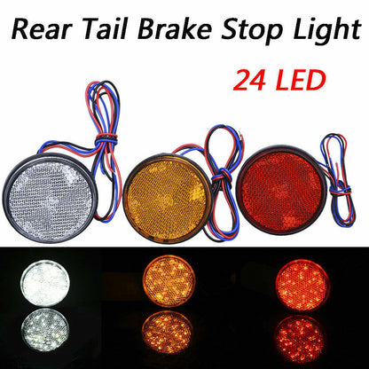 2x Motorbike Motorcycle Round Reflector 24LED Rear Tail Brake Stop Light Lamp