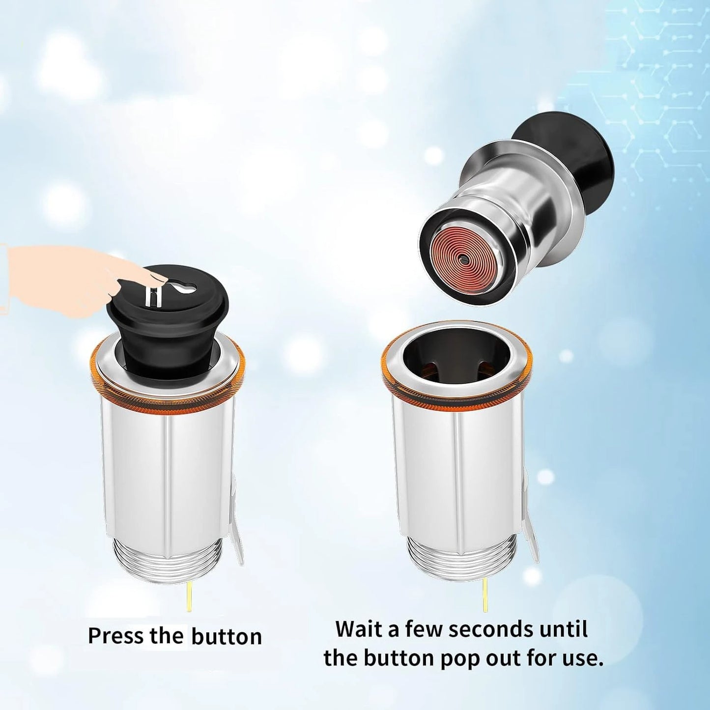 12V Cigarette Lighter Socket Outlet with Eject Button Lighter Plug 1 Set