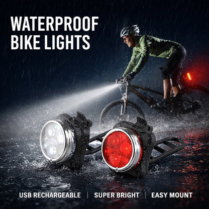 Rechargeable Bike Light Set LED Bicycle Lights Waterproof Headlight Front Rear