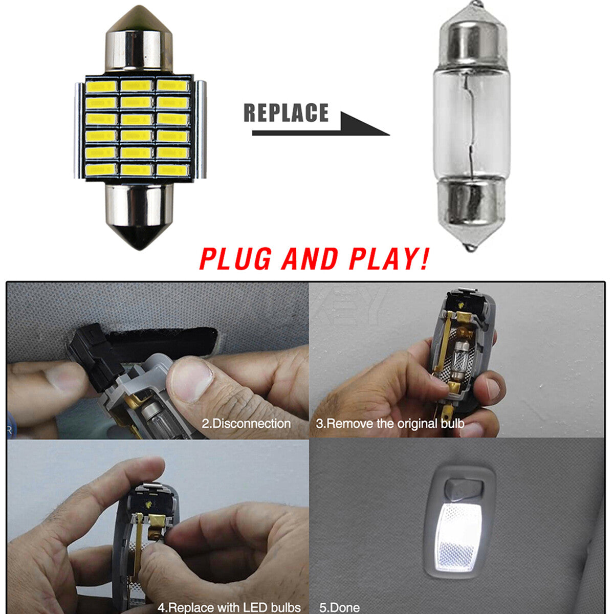 X2 12V 31MM SMD LED FESTOON BRIGHT WHITE LIGHT BULBS INTERIOR ROOF TRUNK LAMP