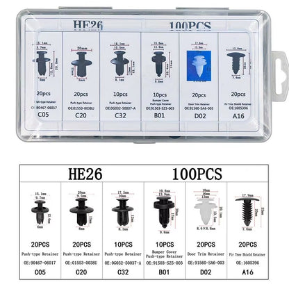 100 x Car Fender Door Trim Panel Push Fasteners Rivet Clips Bumper Retainer Clip