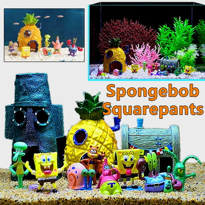 11PCS Fish Tank Ornaments Aquarium Decorations Fish Bowls SpongeBob Squarepant