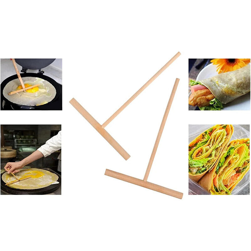 1/2X DIY Kitchen Tool Wood Spreader Stick Rake Crepe Maker Pancake Pita Batter