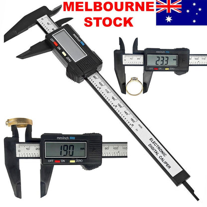 150mm Digital Caliper Carbon Fibre Plastic LCD Vernier Gauge 0.1mm Inch MM Tool