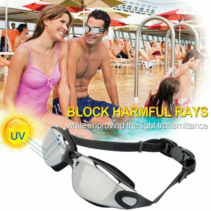 Adult Swimming Goggles Waterproof Anti-Fog Swim Glasses UV Shield Adjustable New