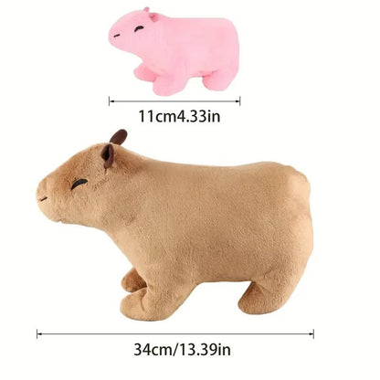 Capybara Family Plush Set – Large Capybara & 4 Small Capybara Soft Toys with Zip