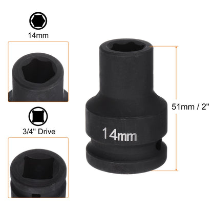 Deep 6-Point Impact Socket 3/4" Drive 14mm Metric 40Cr Impact Socket