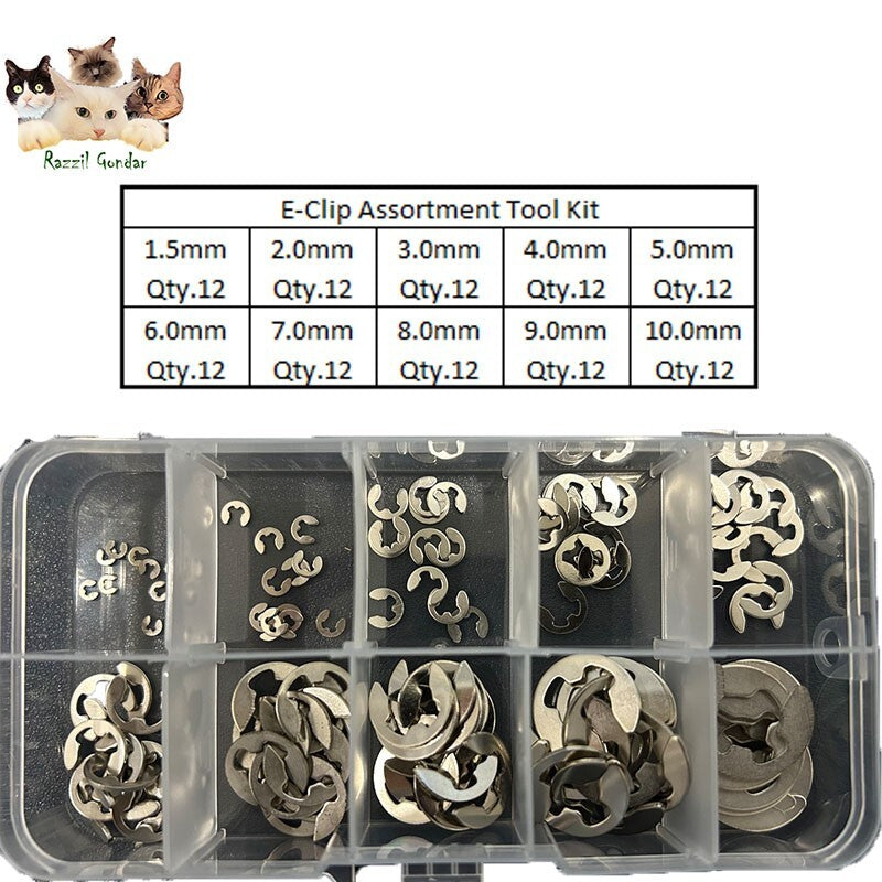 120pcs Stainless Steel E-Clip Assortment Tool Kit Retaining Circlips 1.5-10mm AU