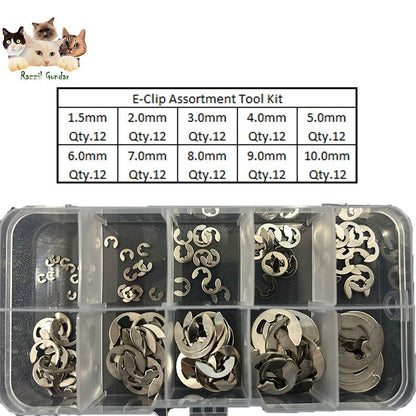 120pcs Stainless Steel E-Clip Assortment Tool Kit Retaining Circlips 1.5-10mm AU