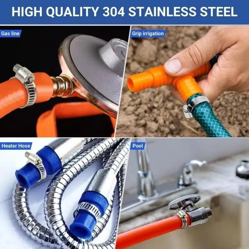 Stainless Steel Hose Clamps Clips Adjustable Range Worm Gear Pipe Clamp Kit