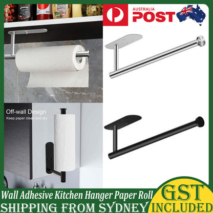 Kitchen Hanger Paper Roll Cabinet Towel Holder Black Rack Shelf Wall Adhesive