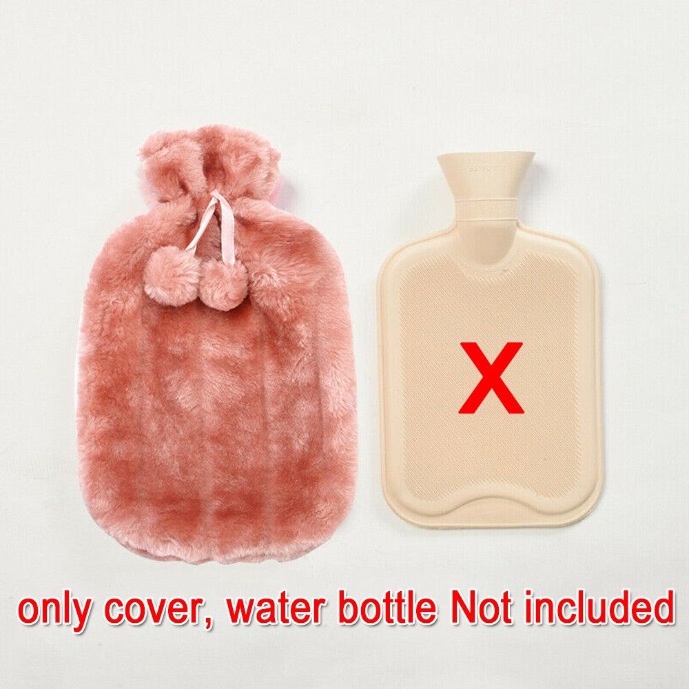 2L HOT WATER BOTTLE Fluffy Plush Faux Fur Cover Winter Warm Rubber Bag Warmer TT