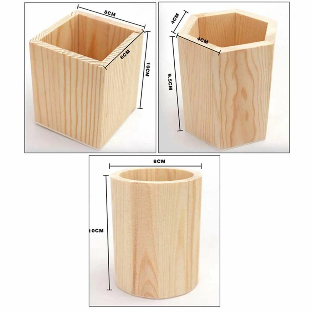 Wooden Pen Pot Pencil Holder Desk Office Organizer Stationery-Makeup Box Brush