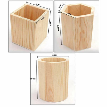 Wooden Pen Pot Pencil Holder Desk Office Organizer Stationery-Makeup Box Brush