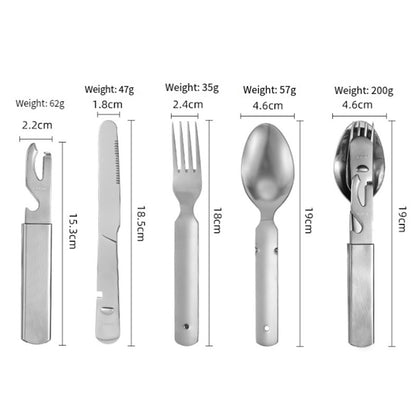 Compact 4in1 Utensil Set of Spoon Knife Fork and Bottle Can Opener Combo Camping