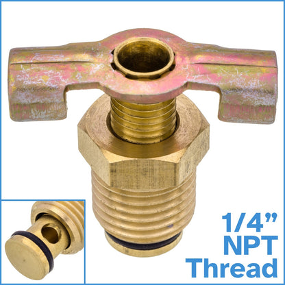 1/4" NPT Brass Drain Plug Valve Air Compressor Tank Fitting Rubber Seal T Handle