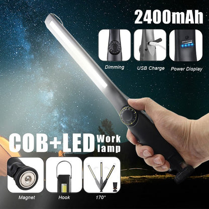 LED COB Work Light Mechanic Flashlight Lamp Rechargeable Torch w/ Magnetic Base